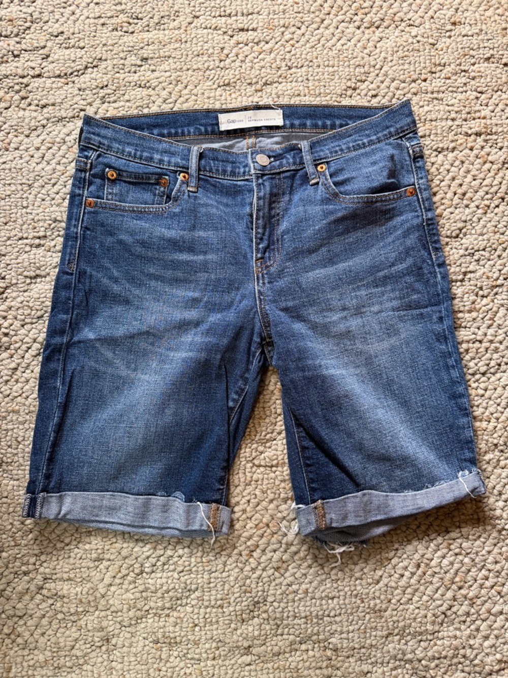 GAP Denim Roll-Cuff Bermuda Shorts - Dark Blue